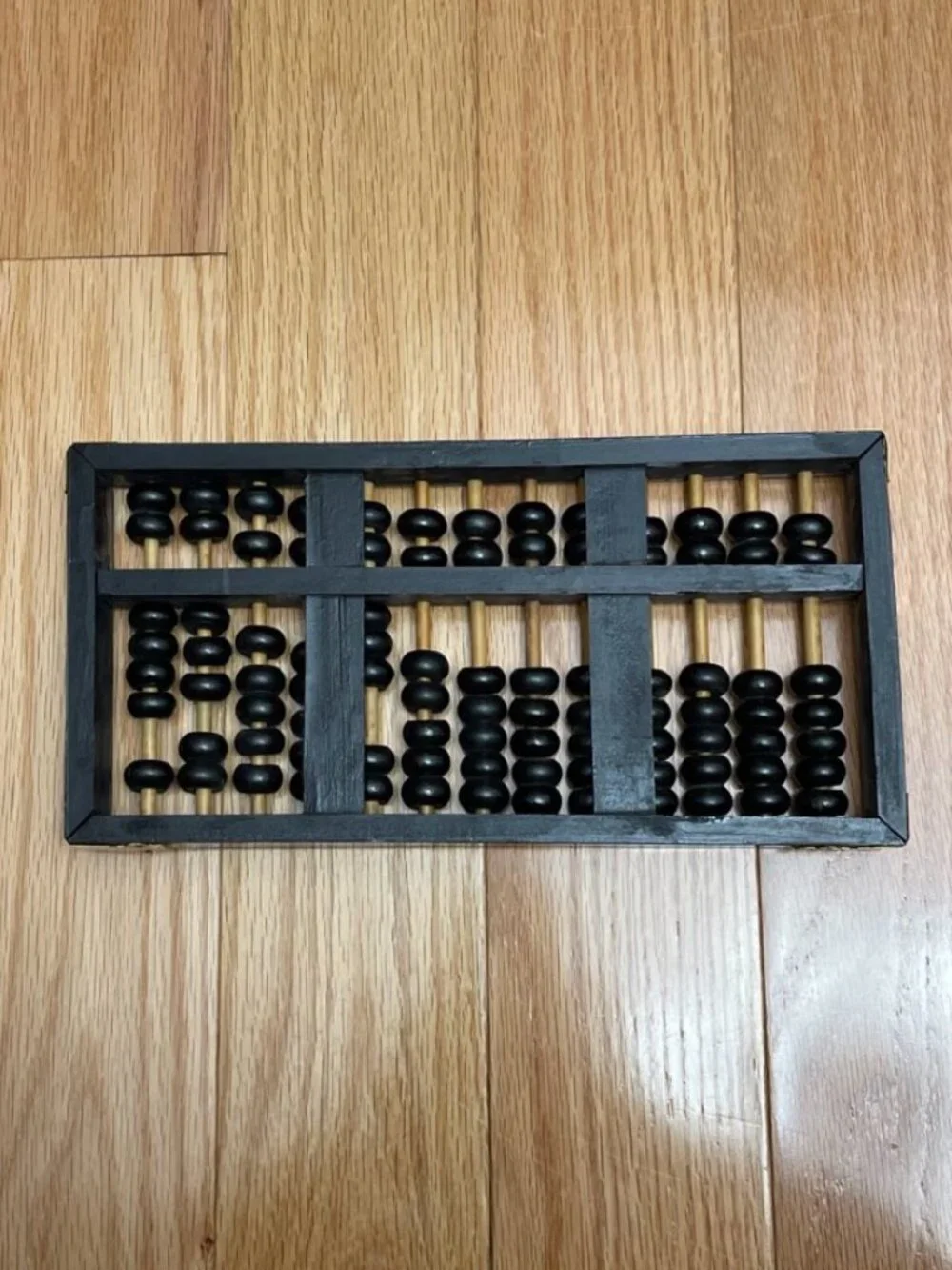 VtgLotus Flower Brand Abacus Black Wood Beads Brass Toned Hardware Retro Math